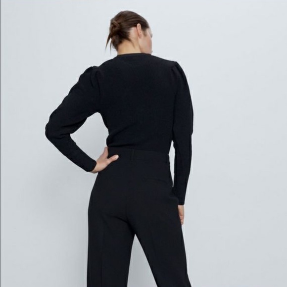 Zara Knit Balloon Sleeve Ribbed Long Sleeve Top Small - Picture 2 of 9